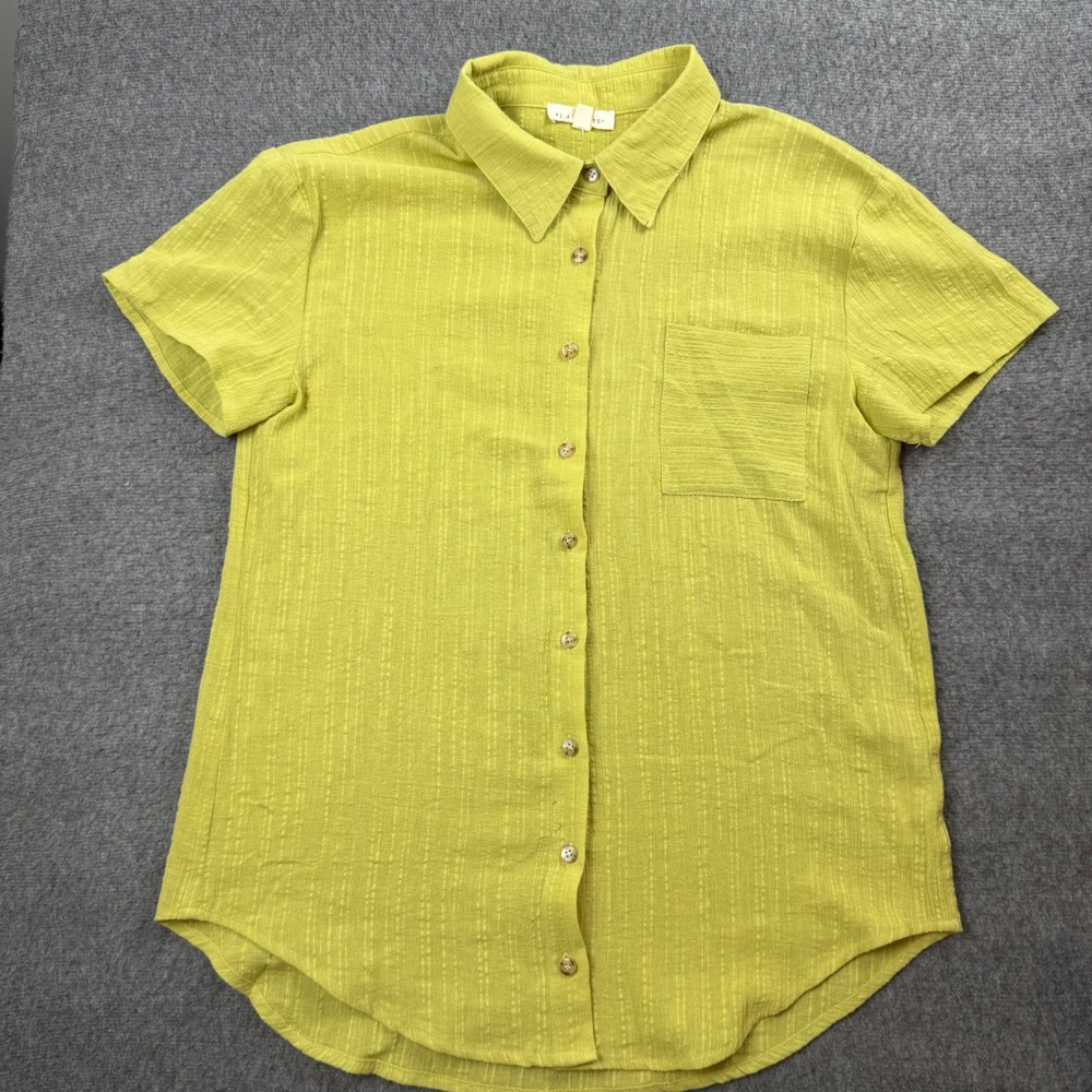 L.A. Hearts Button Up Shirt Women's XS Lime Green Short Sleeve Textured Cotton‎